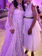 Ball Gown High Neck Tulle 3D Floral Prom Dresses With Puff Sleeve