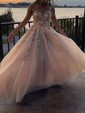 Ball Gown/Princess Sweep Train One Shoulder Tulle Flower(s) Prom Dresses