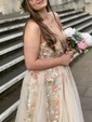 Ball Gown One Shoulder Tulle 3D Floral Prom Dresses