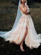 Ball Gown/Princess Sweep Train One Shoulder Tulle Flower(s) Prom Dresses