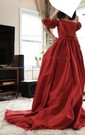 A-line Off-the-shoulder Satin Sweep Train Pockets Prom Dresses