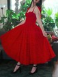 Red Lace Knee-Length Homecoming Dresses