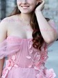 A-line Off-the-shoulder Tulle Sequin 3D Floral Prom Dresses