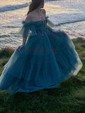 Ball Gown/Princess Sweep Train Sweetheart Tulle Tiered Prom Dresses