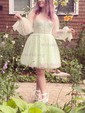 Green Tulle Puff Sleeve High Neck Midi Dress