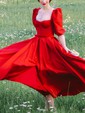 Ball Gown Sweetheart Satin Prom Dresses With Puff Sleeve