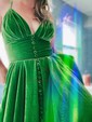 A-line V-neck Velvet Tea-length Prom Dresses With Split Front