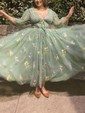 Ball Gown V-neck Tulle Puff Sleeve Floral Prom Dresses