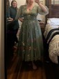 Ball Gown V-neck Tulle Puff Sleeve Floral Prom Dresses