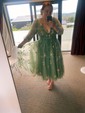 Ball Gown V-neck Tulle Puff Sleeve Floral Prom Dresses