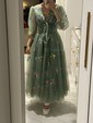 Ball Gown V-neck Tulle Puff Sleeve Floral Prom Dresses