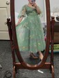 Ball Gown V-neck Tulle Puff Sleeve Floral Prom Dresses