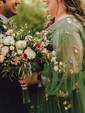 Ball Gown V-neck Tulle Floral Prom Dresses With Appliques