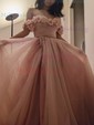 Ball Gown Off-the-shoulder Tulle 3D Floral Prom Dresses With Ruched
