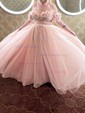 Ball Gown/Princess Sweep Train Off-the-shoulder Tulle Flower(s) Prom Dresses