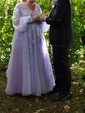 Ball Gown/Princess Sweep Train V-neck Tulle Long Sleeves Split Front Prom Dresses
