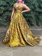 Ball Gown Sweetheart Satin Prom Dresses With Ruched