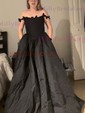 Ball Gown/Princess Off-the-shoulder Satin Sweep Train Prom Dresses With Pockets