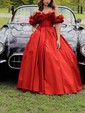 Ball Gown Off-the-shoulder Satin 3D Floral Prom Dresses