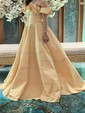 Ball Gown Off-the-shoulder Satin Prom Dresses With Split