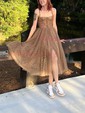 Ball Gown Square Neck Tulle Prom Dresses With Ruched