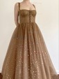 Ball Gown Square Neck Tulle Prom Dresses With Ruched