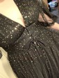 Black Ball Gown V-neck Tulle Prom Dresses With Puff Sleeve