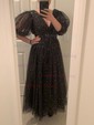 Black Ball Gown V-neck Tulle Prom Dresses With Puff Sleeve