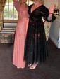 Black Ball Gown V-neck Tulle Prom Dresses With Puff Sleeve