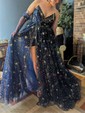 Ball Gown V-neck Tulle Prom Dresses With Star