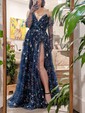 Ball Gown V-neck Tulle Prom Dresses With Star