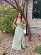 A-line Sweetheart Tulle Sweep Train Beading Prom Dresses