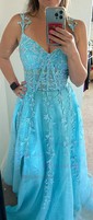 A-line Sweetheart Tulle Sweep Train Beading Prom Dresses