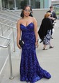 Trumpet/Mermaid Sweep Train Sweetheart Velvet Sequins Prom Dresses