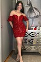 Sparkly Bodycon Sequin Off-The-Shoulder Homecoming Dresses