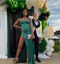 Sheath/Column V-neck Satin Corset Prom Dresses With Ruched