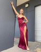 Sheath/Column Sweetheart Silk-like Satin Sweep Train Ruffles Prom Dresses