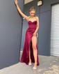 Sheath/Column Sweetheart Satin Corset Prom Dresses With Ruched