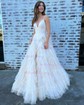 Ball Gown V-neck Tulle Sweep Train Tiered Prom Dresses