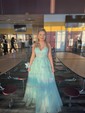 Ball Gown/Princess Floor-length V-neck Tulle Glitter Appliques Lace Prom Dresses