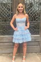 A-line Straight Glitter Short/Mini Homecoming Dresses With Tiered