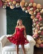A-line Off-the-shoulder Glitter Short/Mini Homecoming Dresses With Tiered