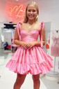 Hot Pink Ruffle Hem Satin Mini Dress