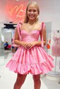 Pink Skater Taffeta Sweetheart Ruffle Homecoming Dresses