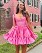 Hot Pink Ruffle Hem Satin Mini Dress