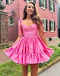 Pink Skater Taffeta Sweetheart Ruffle Homecoming Dresses