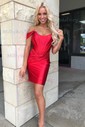 Corset Bodycon Satin Off-The-Shoulder Homecoming Dresses