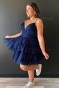 Navy Blue Glitter Tiered Mini Dress