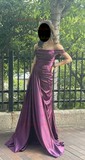 Sheath/Column Off-the-shoulder Satin Prom Dresses With Ruched