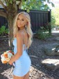 Light Blue Tight Jersey Ruched Homecoming Dresses